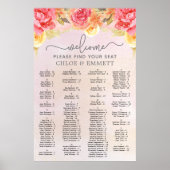 Elegant roze Floral Gold Wedding Seding Chart Poster (Voorkant)