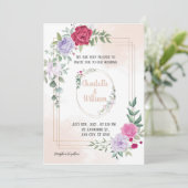 Elegant roze Floral Golden Wedding Invitation Kaart (Staand voorkant)