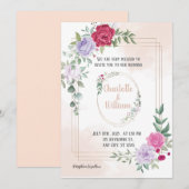 Elegant roze Floral Golden Wedding Invitation Kaart (Voorkant / Achterkant)