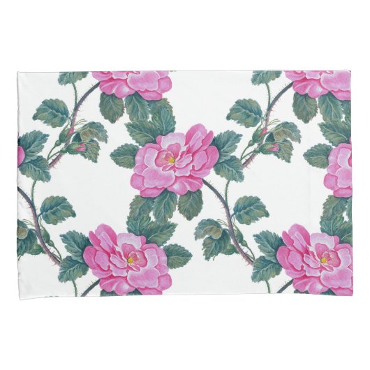Elegant roze Floral Green Vines Pattern | Kussensloop (Voorkant-Rechts)