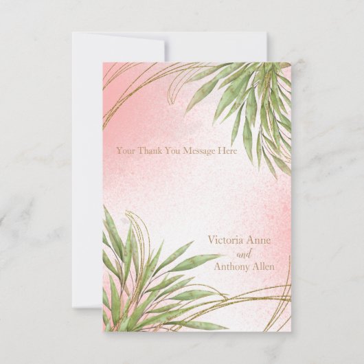 Elegant roze Floral Greenery Waterverf Modern Bedankkaart (Achterkant)