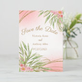 Elegant roze Floral Greenery Waterverf Modern Save The Date (Staand voorkant)