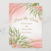 Elegant roze Floral Greenery Waterverf Modern Save The Date (Voorkant / Achterkant)
