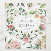 Elegant roze Floral Heart Wedding | JUBILEUM Wijn Etiket (Enkel label)