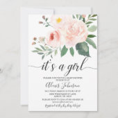 Elegant roze Floral Het is een meisje Baby shower Kaart (Voorkant)
