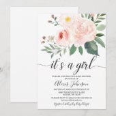 Elegant roze Floral Het is een meisje Baby shower Kaart (Voorkant / Achterkant)