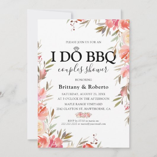 Elegant roze Floral I Do BBQ Couples Shower Kaart (Voorkant)