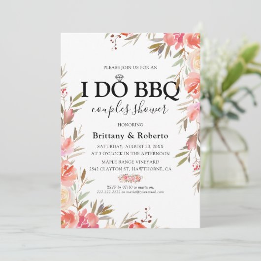 Elegant roze Floral I Do BBQ Couples Shower Kaart (Staand voorkant)