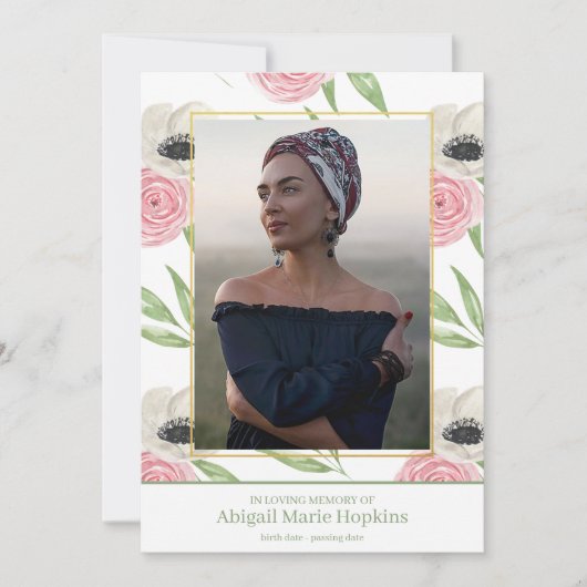 Elegant roze Floral in het houden van geheugen beg Bedankkaart (Voorkant)