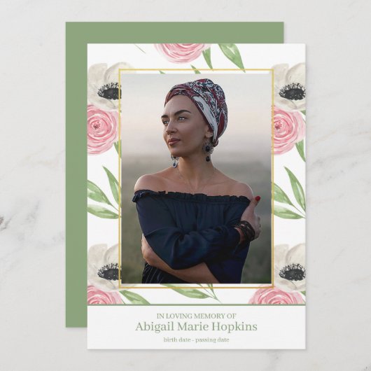 Elegant roze Floral in het houden van geheugen beg Bedankkaart (Voorkant / Achterkant)