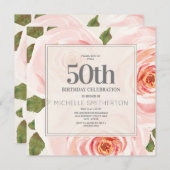 Elegant roze Floral laat de 50e verjaardag van vro Kaart (Voorkant / Achterkant)