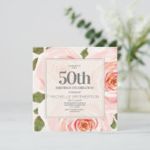 Elegant roze Floral laat de 50e verjaardag van vro Kaart (Staand voorkant)