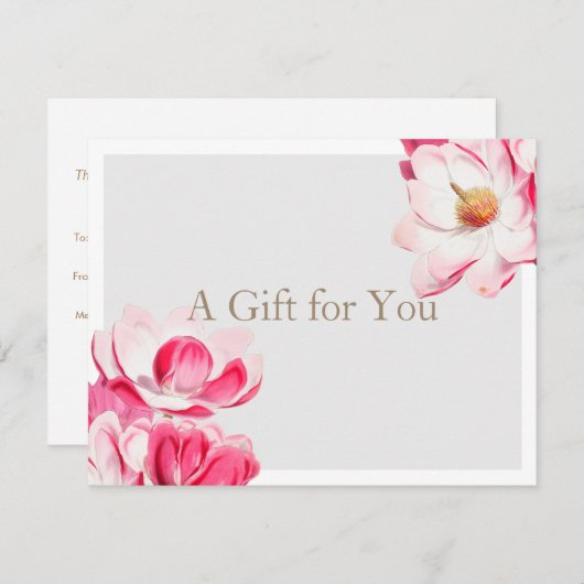Elegant roze Floral Magnolia Gift Certificate (Voorkant / Achterkant)