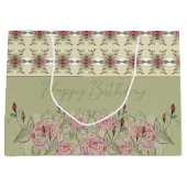 Elegant roze Floral met groen Groot Cadeauzakje (Voorkant)