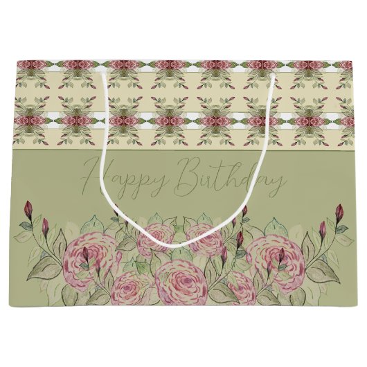 Elegant roze Floral met groen Groot Cadeauzakje (Voorkant)