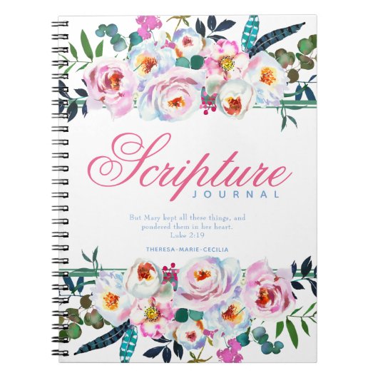 Elegant roze Floral noemde het Schrift Journal Notitieboek (Voorkant)