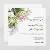 Elegant roze Floral Palms Shadows Beach Weddenscha Kaart (Voorkant / Achterkant)
