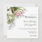 Elegant roze Floral Palms Shadows Beach Weddenscha Kaart (Voorkant)