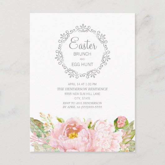 Elegant Roze Floral Pasen Brunch Egg Hunt Briefkaart (Voorkant)