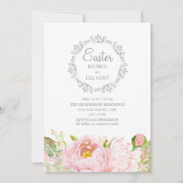 Elegant Roze Floral Pasen Brunch Egg Hunt Kaart
