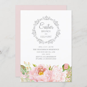 Elegant Roze Floral Pasen Brunch Egg Hunt Kaart