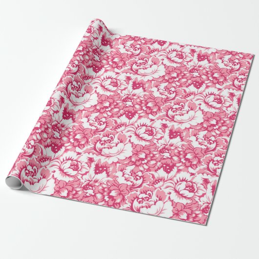 Elegant roze Floral Pattern Girly Chic Cadeaupapier (Uitgerold)