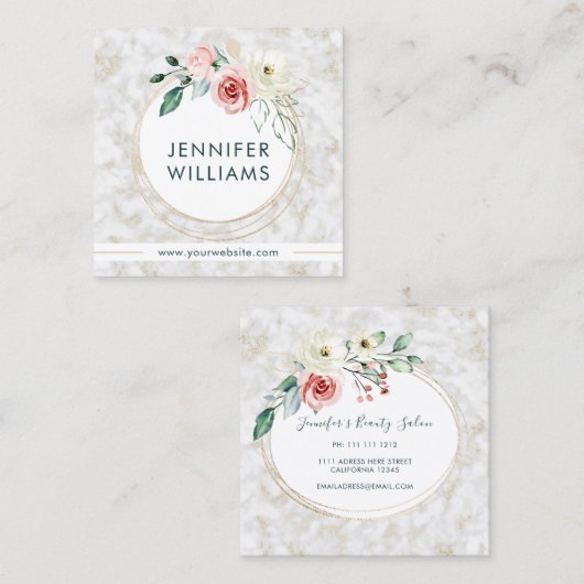 Elegant roze Floral Pattern Girly White Vierkante Visitekaartje (Voorkant / Achterkant)