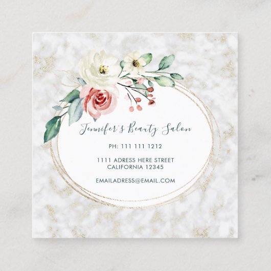 Elegant roze Floral Pattern Girly White Vierkante Visitekaartje (Achterkant)