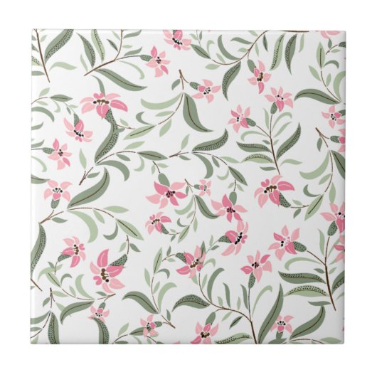Elegant Roze Floral Pattern White Tegeltje (Voorkant)