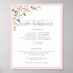 Elegant Roze Floral Recipe for a Happy Marriage Poster