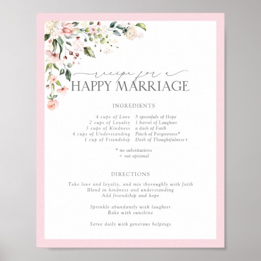 Elegant Roze Floral Recipe for a Happy Marriage Poster (Voorkant)