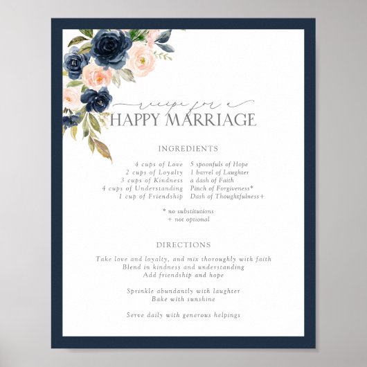 Elegant Roze Floral Recipe for a Happy Marriage Poster (Voorkant)
