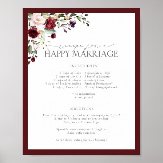 Elegant Roze Floral Recipe for a Happy Marriage Poster (Voorkant)