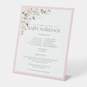 Elegant Roze Floral Recipe for a Happy Marriage Reclamebord Met Voetstuk