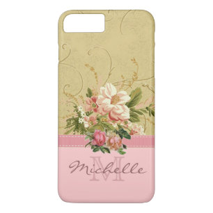 Elegant  Roze Floral Roos Monogram Naam Case-Mate iPhone Case