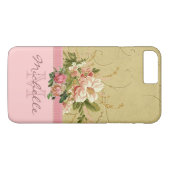Elegant  Roze Floral Roos Monogram Naam Case-Mate iPhone Case (Achterkant (Horizontaal))