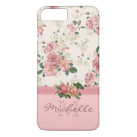 Elegant  Roze Floral Roos Monogram Naam