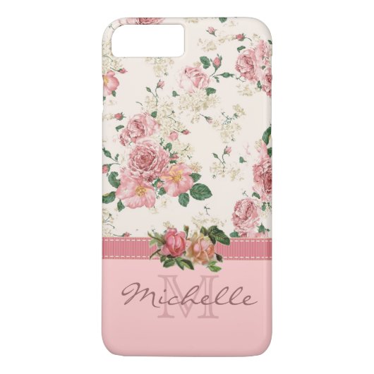 Elegant  Roze Floral Roos Monogram Naam Case-Mate iPhone Case (Achterkant)