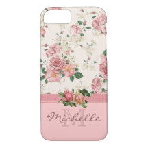 Elegant  Roze Floral Roos Monogram Naam