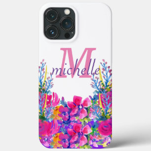 Elegant  Roze Floral Roos Monogram Naam Case-Mate iPhone Case