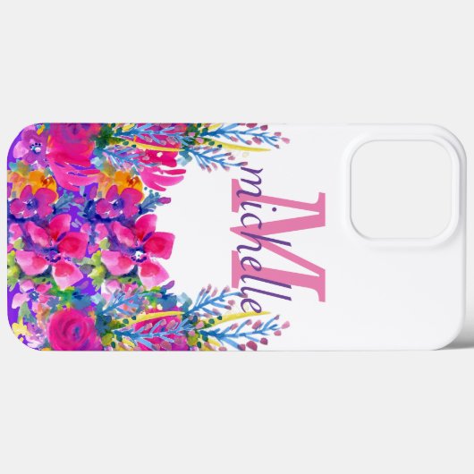 Elegant  Roze Floral Roos Monogram Naam Case-Mate iPhone Case (Achterkant (horizontaal))