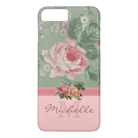 Elegant  Roze Floral Roos Monogram Naam Case-Mate iPhone Case (Achterkant)