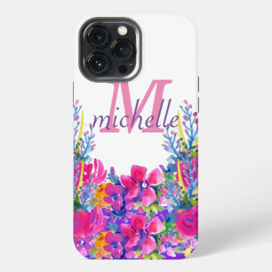 Elegant Roze Floral Roos Monogram Naam iPhone 13 Pro Max Hoesje