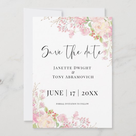 Elegant roze Floral Save The Date (Voorkant)
