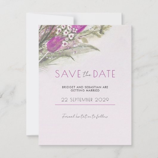 Elegant roze floral Save the Date nodig (Voorkant)
