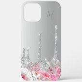 Elegant roze floral Silver druppelt monogram in Case-Mate iPhone Case (Achterkant)