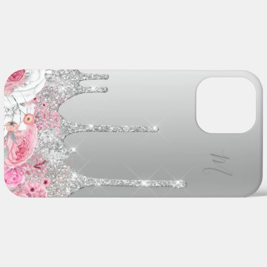 Elegant roze floral Silver druppelt monogram in Case-Mate iPhone Case (Achterkant (horizontaal))