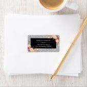 Elegant roze Floral Silver Gray Glam Glitter Etiket (Insitu)