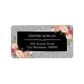 Elegant roze Floral Silver Gray Glam Glitter Etiket (Voorkant)