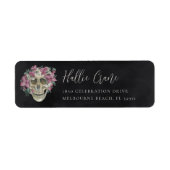Elegant roze Floral Skull Halloween Return Address Etiket (Voorkant)